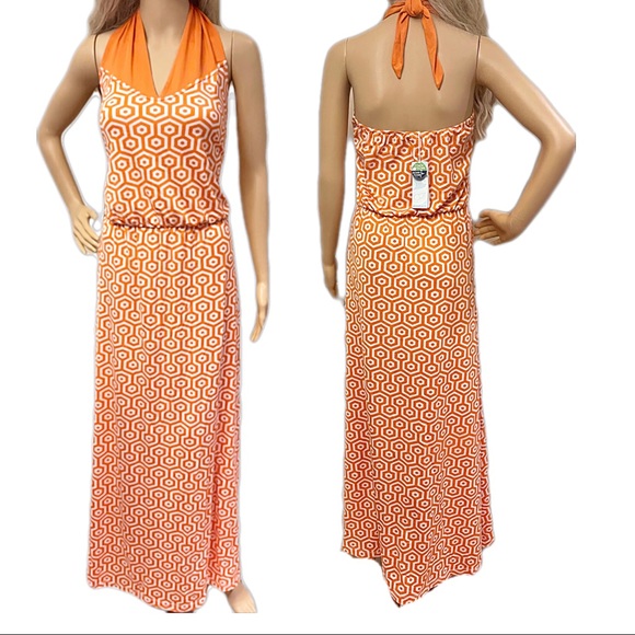 mud pie Leighton 3 Way Maxi Dress Orange/White - Picture 1 of 9